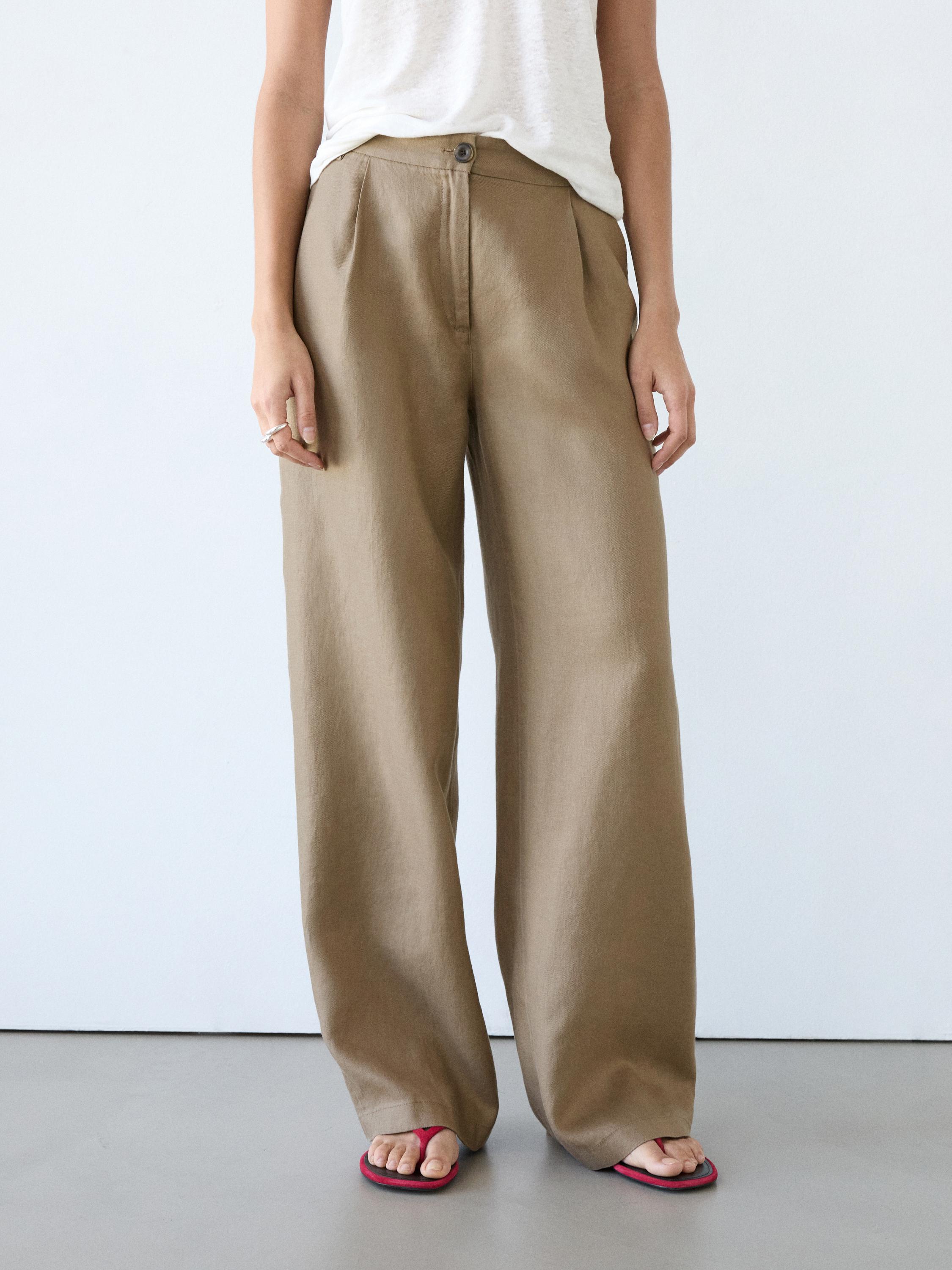 100% linen wide-leg elasticated trousers